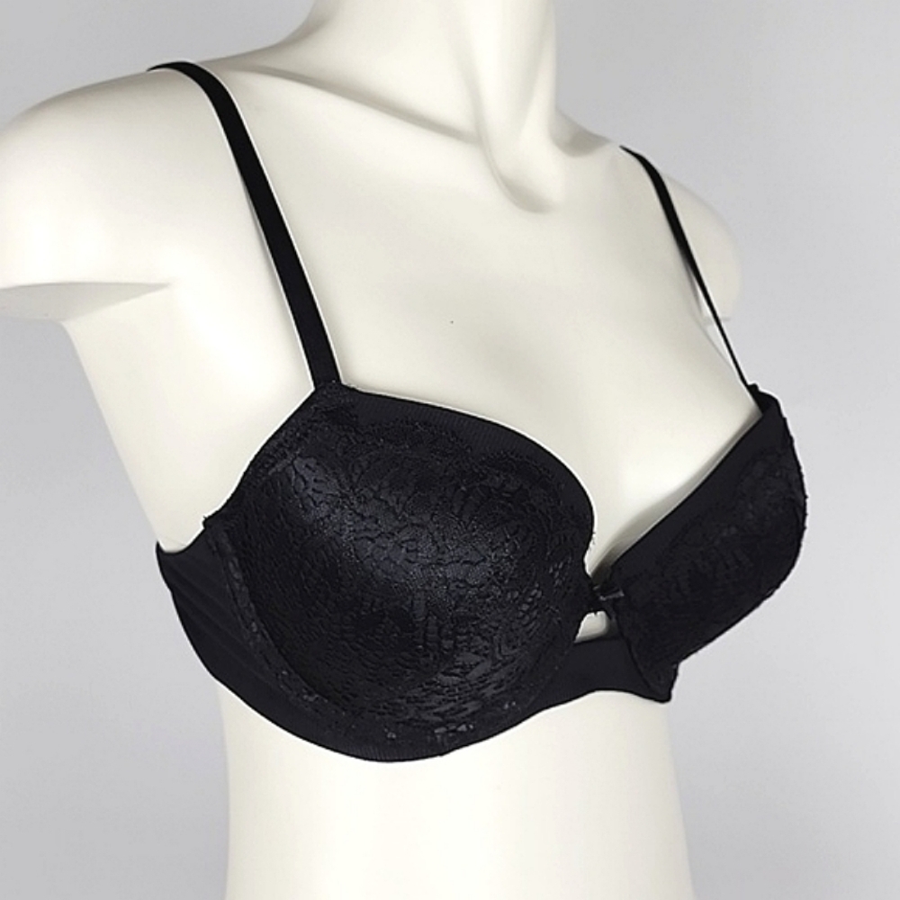 NWT Rose + Vine Women's Black Lace Overlay Underwire Bra Padded Size 34D/36C